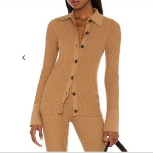 Frame Slim Rib Cardigan Cafe Au Lait Light Brown Size S cardigan Knit Sweater